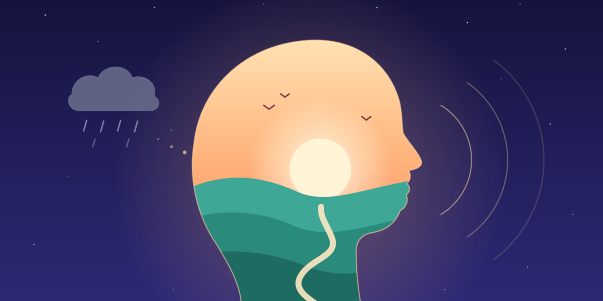 Illustration of a head silhouette filled with a sunrise landscape, showing how beliefs shape your reality